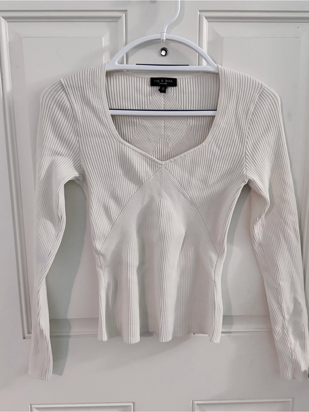 rag & bone Asher Ribbed Long Sleeve Top S | Ivory